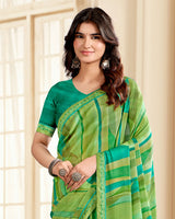 Vishal Prints Green Printed Chiffon Saree With Fancy Border
