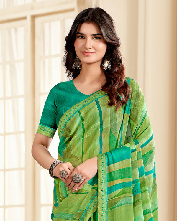 Vishal Prints Green Printed Chiffon Saree With Fancy Border