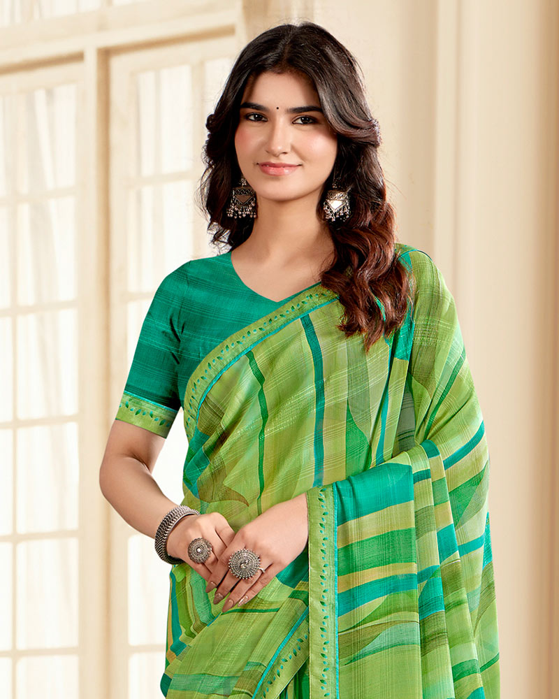 Vishal Prints Green Printed Chiffon Saree With Fancy Border
