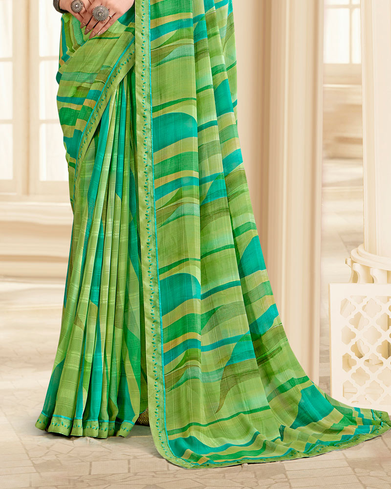 Vishal Prints Green Printed Chiffon Saree With Fancy Border