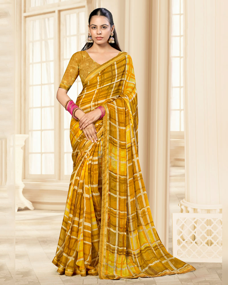 Vishal Prints Pale Yellow Printed Chiffon Saree With Fancy Border