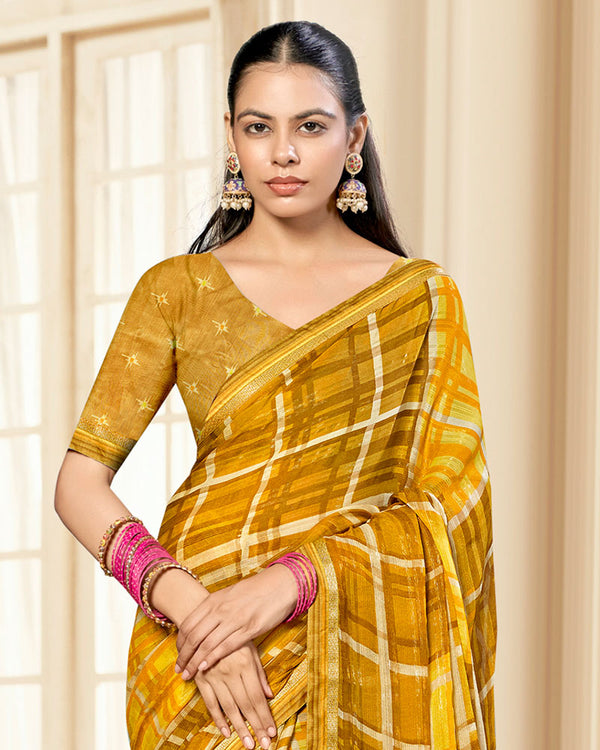 Vishal Prints Pale Yellow Printed Chiffon Saree With Fancy Border