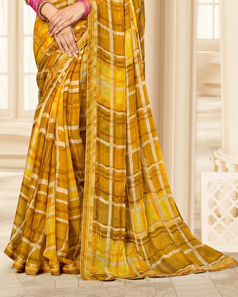Vishal Prints Pale Yellow Printed Chiffon Saree With Fancy Border