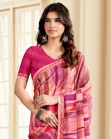 Vishal Prints Shaded Pink Printed Chiffon Saree With Fancy Border