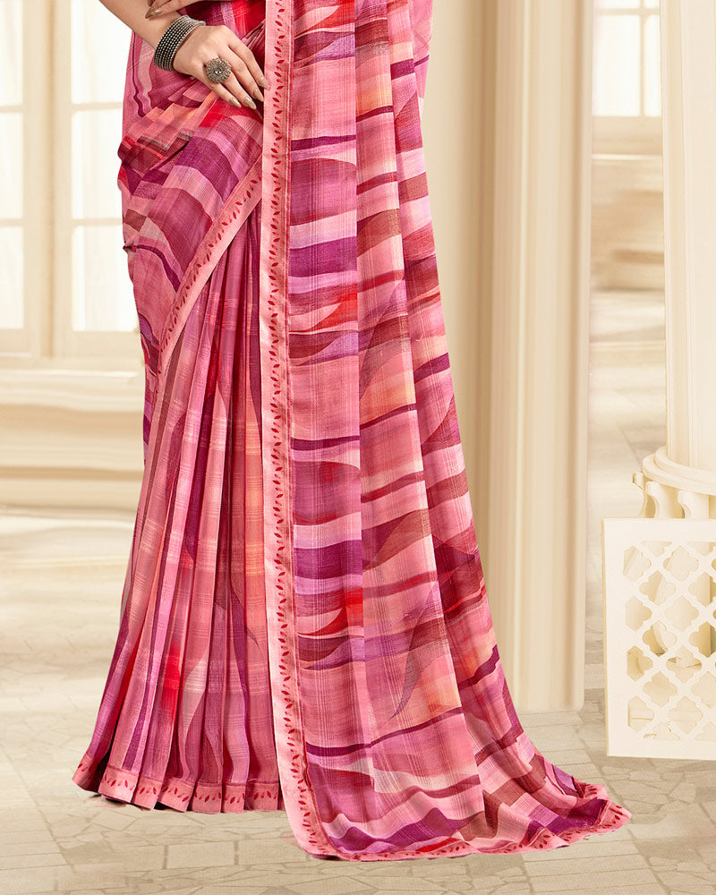 Vishal Prints Shaded Pink Printed Chiffon Saree With Fancy Border