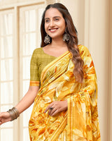 Vishal Prints Light Mustard Printed Chiffon Saree With Fancy Border