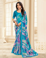 Vishal Prints Sky Blue Printed Chiffon Saree With Fancy Border