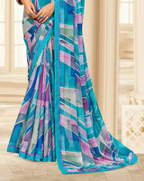 Vishal Prints Sky Blue Printed Chiffon Saree With Fancy Border
