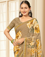 Vishal Prints Pale Brown Printed Chiffon Saree With Fancy Border