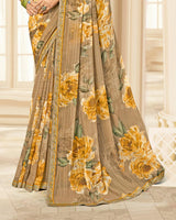 Vishal Prints Pale Brown Printed Chiffon Saree With Fancy Border