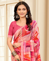 Vishal Prints Fushia Pink Printed Chiffon Saree With Fancy Border