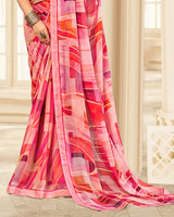 Vishal Prints Fushia Pink Printed Chiffon Saree With Fancy Border