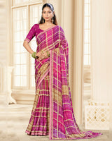 Vishal Prints Magenta Pink Printed Chiffon Saree With Fancy Border