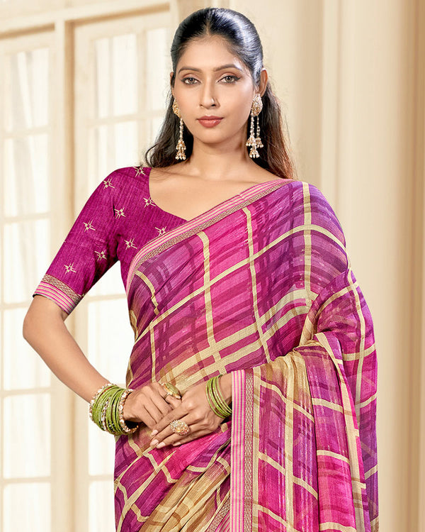 Vishal Prints Magenta Pink Printed Chiffon Saree With Fancy Border