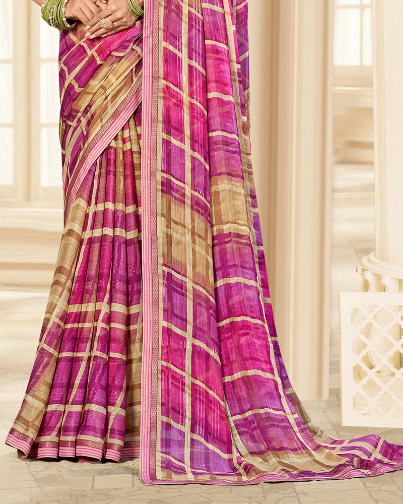 Vishal Prints Magenta Pink Printed Chiffon Saree With Fancy Border