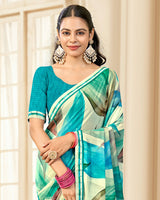 Vishal Prints Multi Green Printed Chiffon Saree With Fancy Border