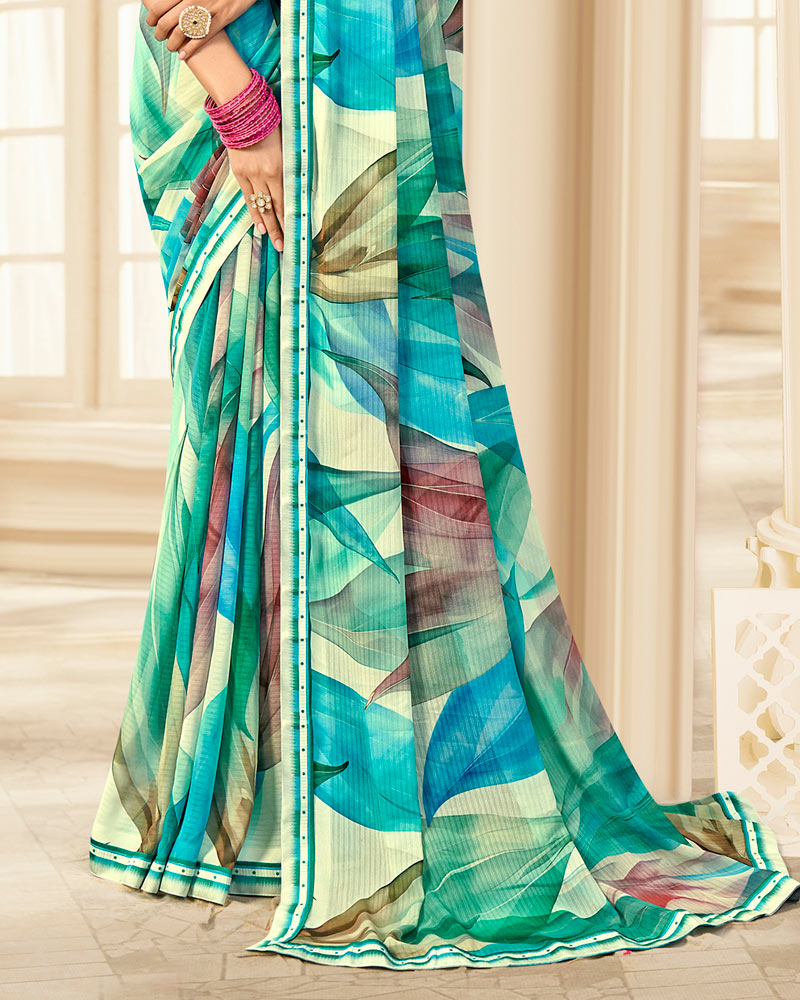 Vishal Prints Multi Green Printed Chiffon Saree With Fancy Border
