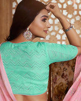 Vishal Prints Sea Green Designer Organza Saree With Embroidery Diamond Work And Core Piping