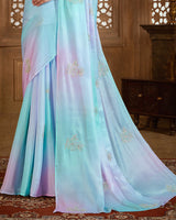 Vishal Prints Lavender Grey Designer Organza Saree With Embroidery Diamond Work And Core Piping