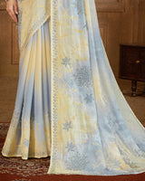 Vishal Prints Grey Chateau Designer Organza Saree With Embroidery Diamond Work And Core Piping