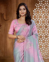 Vishal Prints Careys Pink Designer Organza Saree With Embroidery Diamond Work And Core Piping