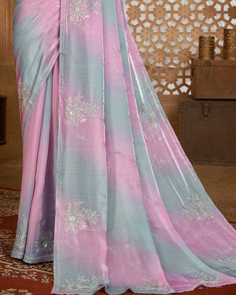 Vishal Prints Careys Pink Designer Organza Saree With Embroidery Diamond Work And Core Piping