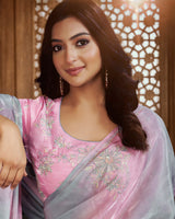 Vishal Prints Careys Pink Designer Organza Saree With Embroidery Diamond Work And Core Piping