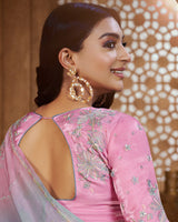 Vishal Prints Careys Pink Designer Organza Saree With Embroidery Diamond Work And Core Piping