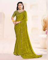 Vishal Prints Brownish Yellow Printed Patterned Chiffon Saree With Fancy Border