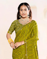 Vishal Prints Brownish Yellow Printed Patterned Chiffon Saree With Fancy Border