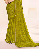 Vishal Prints Brownish Yellow Printed Patterned Chiffon Saree With Fancy Border