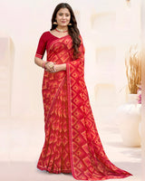 Vishal Prints Lava Red Printed Patterned Chiffon Saree With Fancy Border