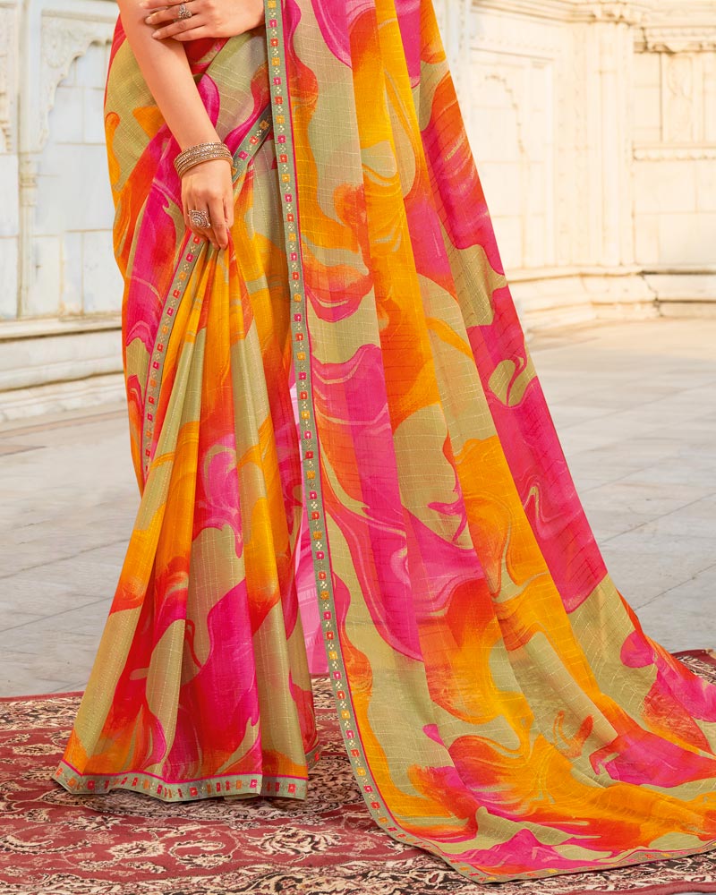 Vishal Prints Multi Color Printed Chiffon Saree With Fancy Border