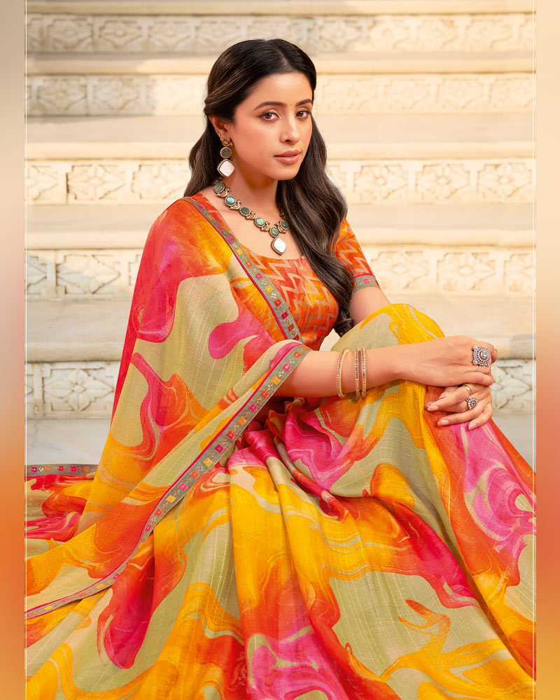 Vishal Prints Multi Color Printed Chiffon Saree With Fancy Border