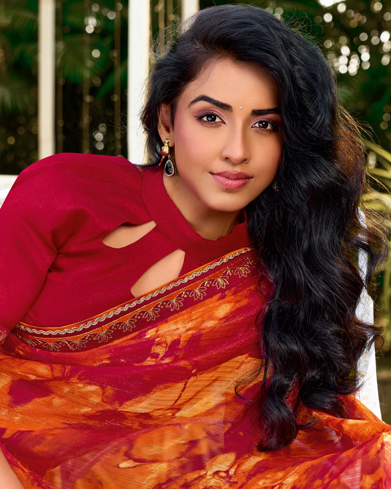 Vishal Prints Milano Red Printed Chiffon Saree With Fancy Border