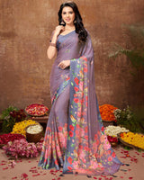 Vishal Prints Light Purple Patterned Chiffon Saree With Tassel