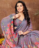 Vishal Prints Light Purple Patterned Chiffon Saree With Tassel