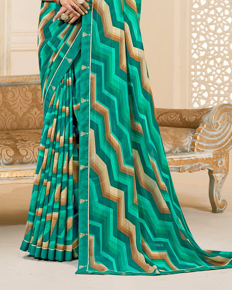 Vishal Prints Jade Green Printed Chiffon Saree With Fancy Border