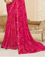 Vishal Prints Magenta Pink Printed Chiffon Saree With Fancy Border