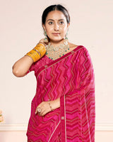 Vishal Prints Magenta Pink Printed Chiffon Saree With Fancy Border