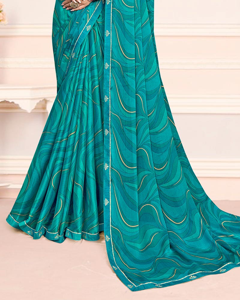 Vishal Prints Peacock Blue Printed Chiffon Saree With Fancy Border
