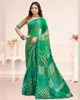 Vishal Prints Emerald Green Printed Chiffon Saree With Fancy Border
