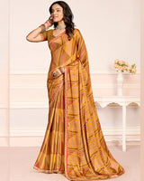 Vishal Prints Persian Orange Printed Chiffon Saree With Fancy Border