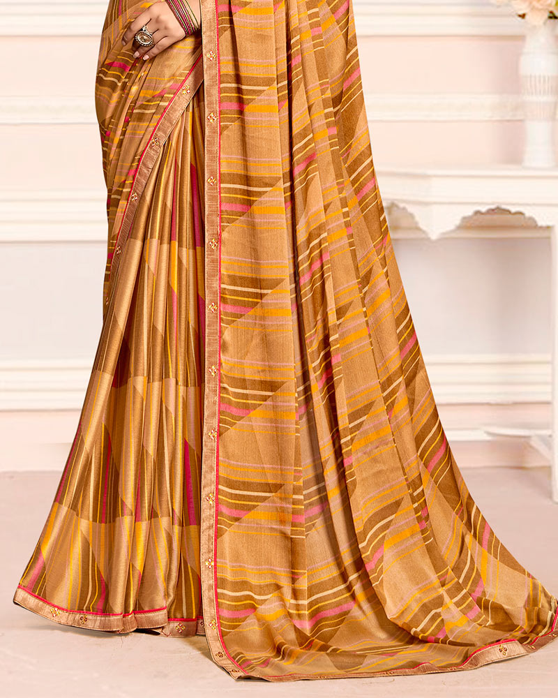 Vishal Prints Persian Orange Printed Chiffon Saree With Fancy Border