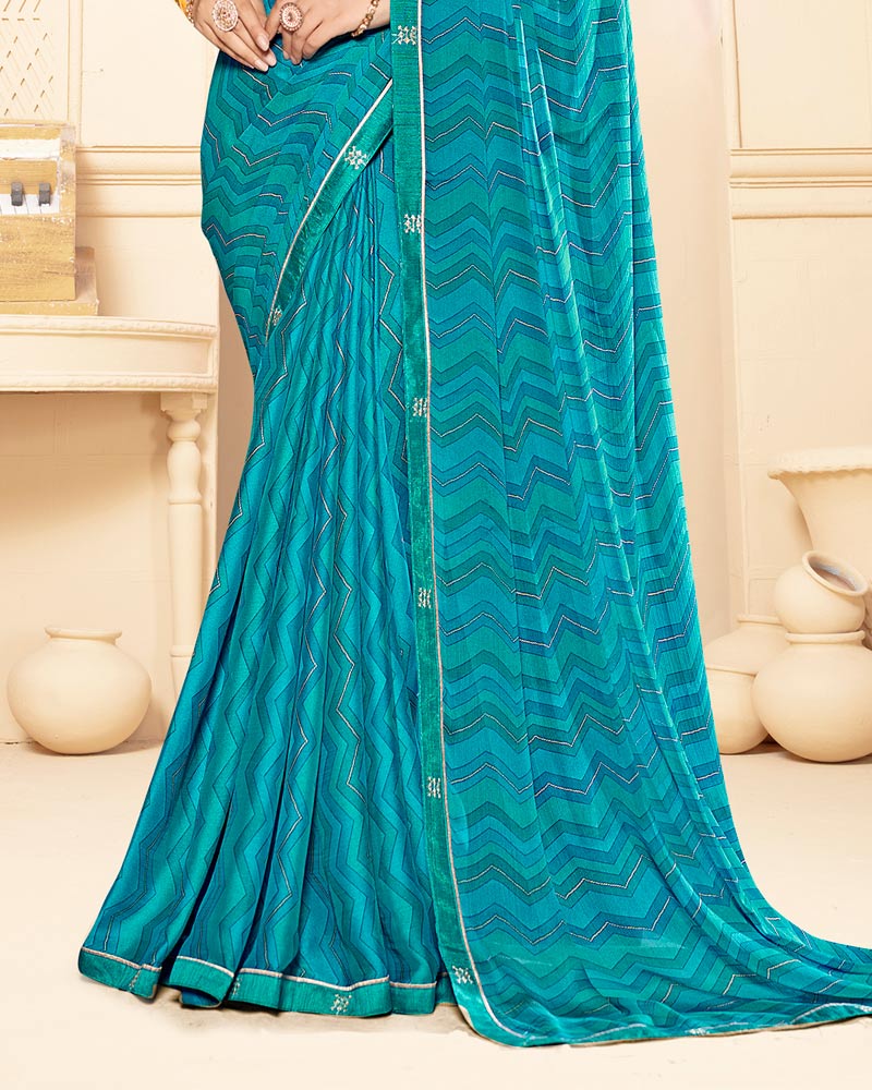 Vishal Prints Bondi Blue Printed Fancy Chiffon Saree With Fancy Border