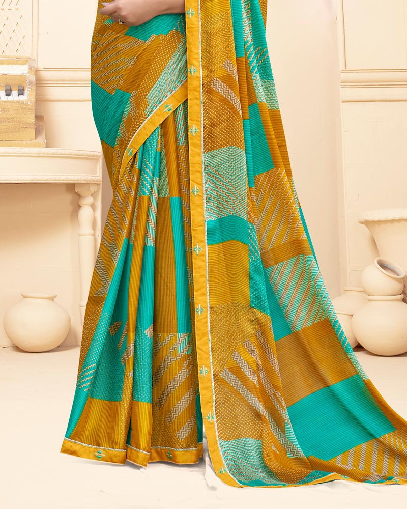Vishal Prints Yellow Ochre Printed Fancy Chiffon Saree With Fancy Border