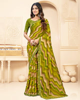 Vishal Prints Olive Yellow Printed Fancy Chiffon Saree With Fancy Border