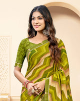 Vishal Prints Olive Yellow Printed Fancy Chiffon Saree With Fancy Border