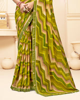 Vishal Prints Olive Yellow Printed Fancy Chiffon Saree With Fancy Border