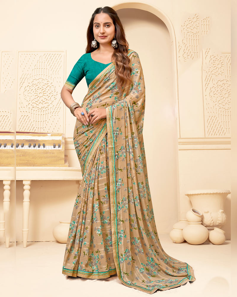 Vishal Prints Pinkish Tan Printed Fancy Chiffon Saree With Fancy Border